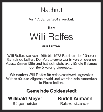 Anzeige von Willi Rolfes von OM-Medien