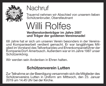 Anzeige von Willi Rolfes von OM-Medien