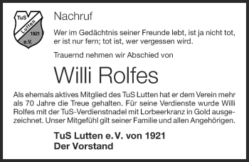 Anzeige von Willi Rolfes von OM-Medien