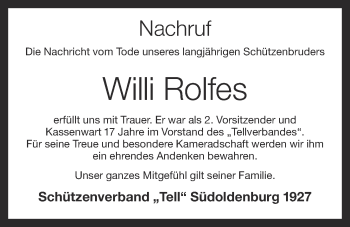 Anzeige von Willi Rolfes von OM-Medien
