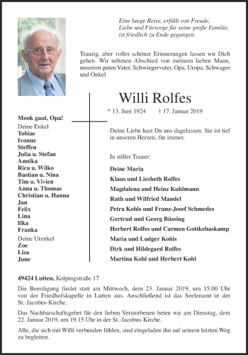 Anzeige von Willi Rolfes von OM-Medien