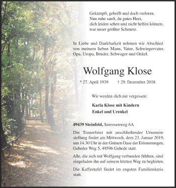 Anzeige von Wolfgang Klose von OM-Medien