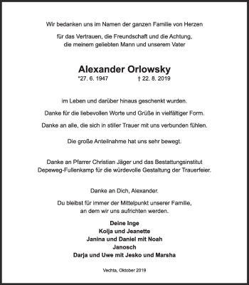 Anzeige von Alexander Orlowsky von OM-Medien
