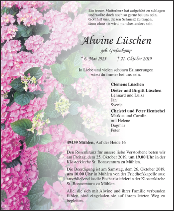 Anzeige von Alwine Lüschen von OM-Medien