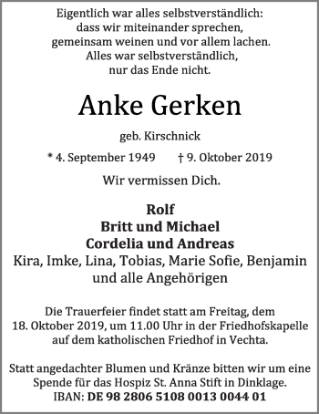 Anzeige von Anke Gerken von OM-Medien