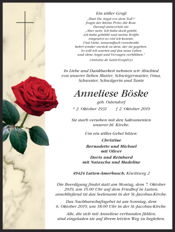 Anzeige von Anneliese Böske von OM-Medien