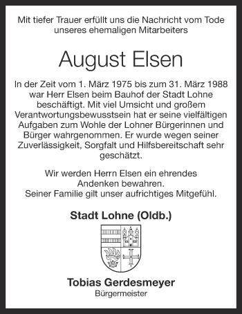 Anzeige von August Elsen von OM-Medien