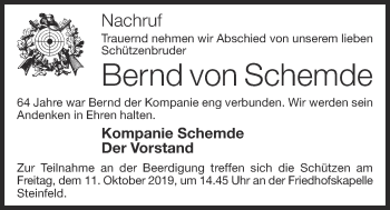 Anzeige von Bernd von Schemde von OM-Medien