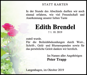 Anzeige von Edith Brendel von OM-Medien