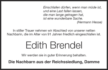 Anzeige von Edith Brendel von OM-Medien