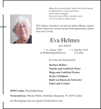 Anzeige von Eva Helmes von OM-Medien