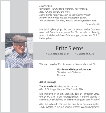 Anzeige von Fritz Siems von OM-Medien