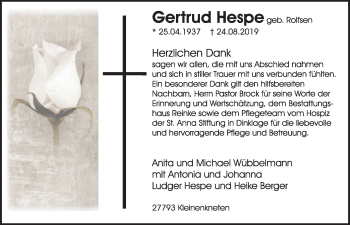 Anzeige von Gertrud Hese von OM-Medien