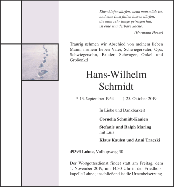 Anzeige von Hans-Wilhelm Schmidt von OM-Medien