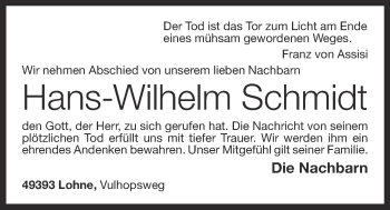 Anzeige von Hans-Wilhelm Schmidt von OM-Medien