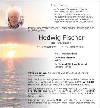 Anzeige von Hedwig Fischer von OM-Medien