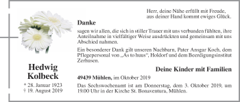 Anzeige von Hedwig Kolbeck von OM-Medien