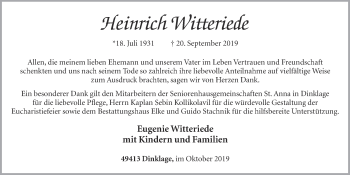 Anzeige von Heinrich Witteriede von OM-Medien