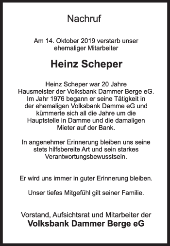 Anzeige von Heinz Scheper von OM-Medien