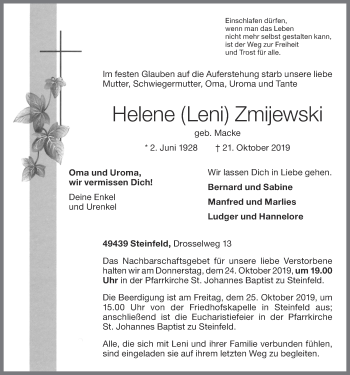 Anzeige von Helene Zmijewski von OM-Medien