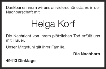 Anzeige von Helga Korf von OM-Medien