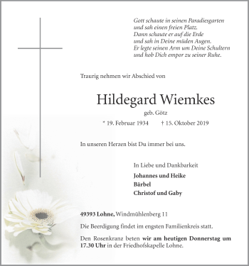 Anzeige von Hildegard Wiemkes von OM-Medien