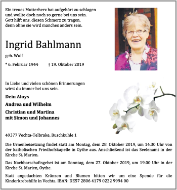 Anzeige von Ingrid Bahlmann von OM-Medien