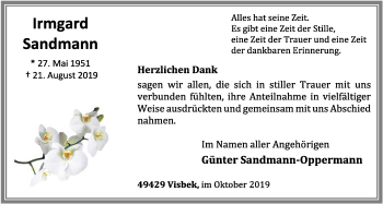 Anzeige von Irmgard Sandmann von OM-Medien