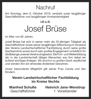 Anzeige von Josef Brüse von OM-Medien