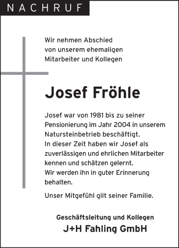 Anzeige von Josef Fröhle von OM-Medien