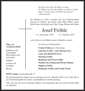Anzeige von Josef Fröhle von OM-Medien