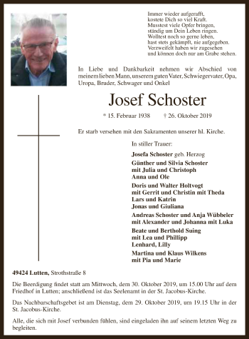 Anzeige von Josef Schoster von OM-Medien