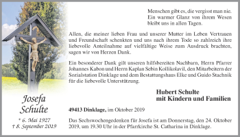 Anzeige von Josefa Schulte von OM-Medien