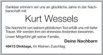 Anzeige von Kurt Wessels von Oldenburgische Volkszeitung