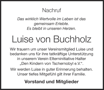 Anzeige von Luise von Buchholz von OM-Medien
