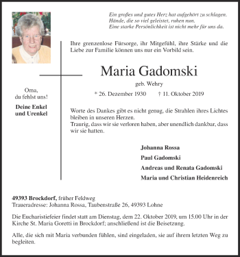 Anzeige von Maria Gadomski von OM-Medien