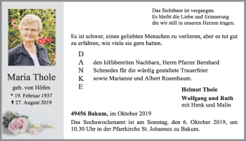 Anzeige von Maria Thole von OM-Medien