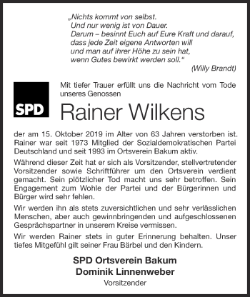 Anzeige von Rainer Wilkens von OM-Medien