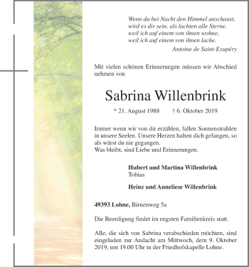Anzeige von Sabrina Willenbrink von OM-Medien