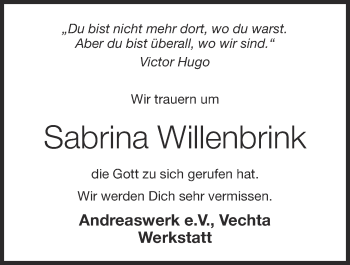 Anzeige von Sabrina Willenbrink von OM-Medien