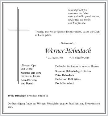 Anzeige von Werner Helmdach von OM-Medien