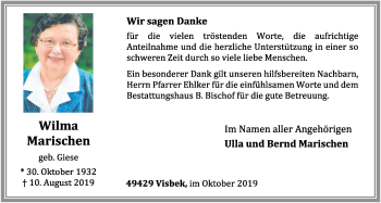 Anzeige von Wilma Marischen von OM-Medien