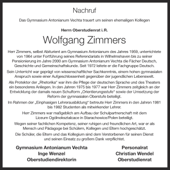 Anzeige von Wolfgang Zimmers von OM-Medien