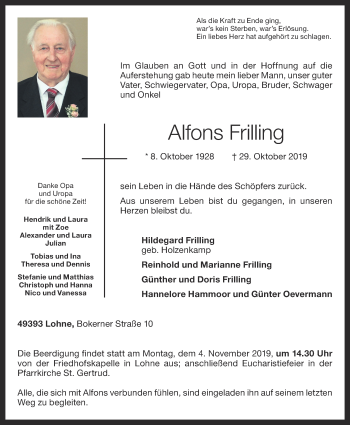 Anzeige von Alfons Frilling von OM-Medien