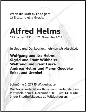 Anzeige von Alfred Helms von OM-Medien