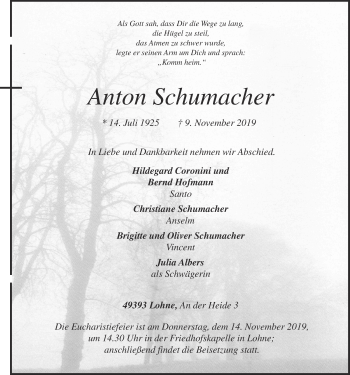 Anzeige von Anton Schumacher von OM-Medien