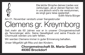 Anzeige von Clemens gr. Kreymborg von OM-Medien