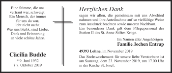 Anzeige von Cäcilia Budde von OM-Medien