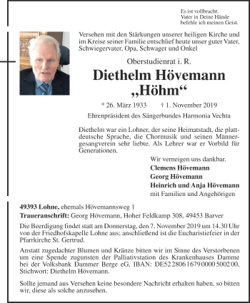 Anzeige von Diethelm Hövemann von OM-Medien