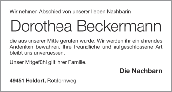 Anzeige von Dorothea Beckermann von OM-Medien